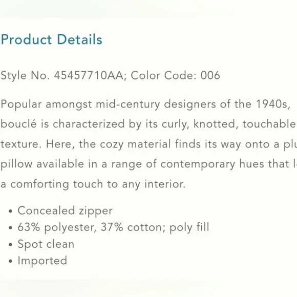 Anthropologie boucle square pillow 22x22 - Picture 3 of 7